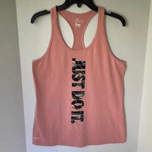 Nike Women's   Size  Large Coral Tank Top with Floral 'Just Do It' Dri-fit
